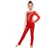 Tuta da Ginnastica per Bambine Maniche Lunghe Fori per le Dita Foro sulla Schiena Patchwork in Rete Strass Lucidi Color Block Body da Danza per Performance