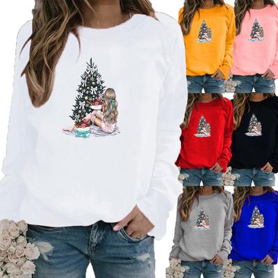 Women Winter Clothing Christmas Printed Casual Sweatshirt Long Sleeve Tops T-shirt Ladies Round Neck Pullover Sweater