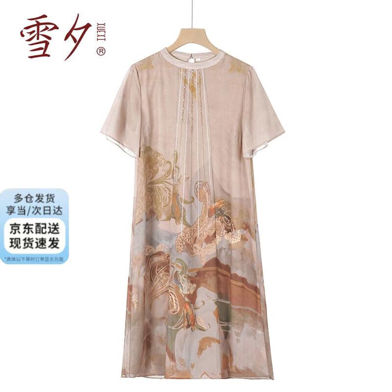 XUEXI Women s Summer 2025 Printed Chiffon Cheongsam-Style Long Dress XL