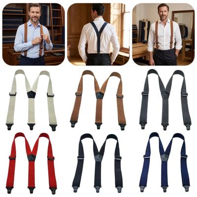 3.8cm Wide Work Suspenders with 3 Gripper Clasps Elastic Pants Braces  Business