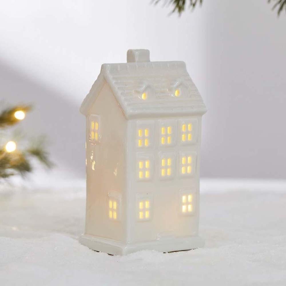 Button Batteries Christmas Atmosphere Lights Ceramic House-shaped Night Lamp  Birthday Present