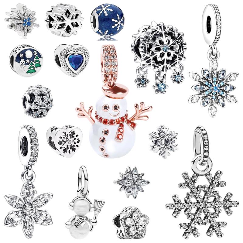 Diy Women Jewelry Gift Sparkling Icy Snowflake Drop Opalescent Snowman Dangle Charm Beads Fit Original Bracelet Accessories