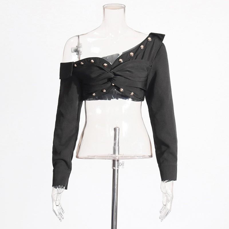 

Temperament Two-piece Single-shoulder Long-sleeved Short Shirt + Pleated Ruffled Skirt Fashionable Suit Women S