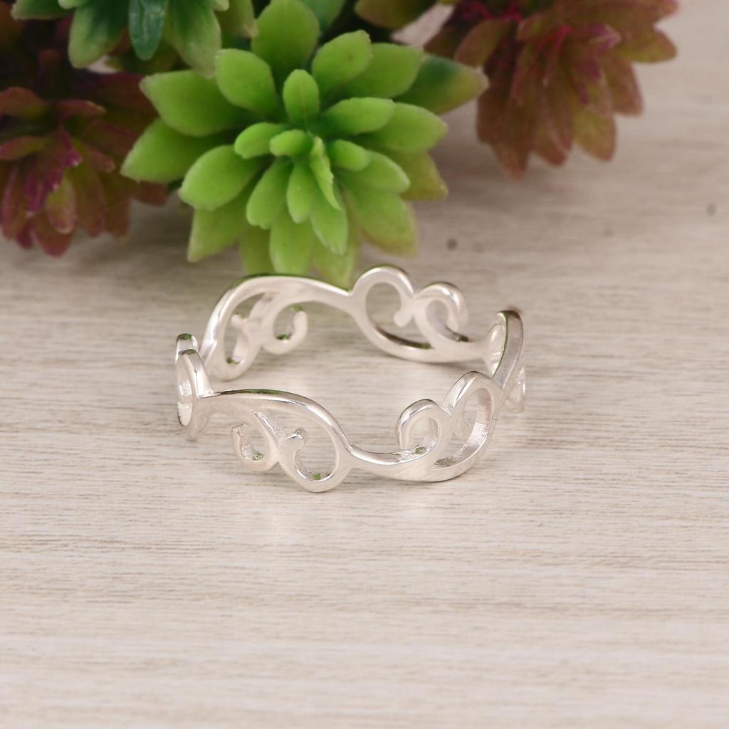 Sterling Silver Filigree Scroll Ring | Handmade 925 Silver Openwork Band | Minimalist Vintage Silver Ring | Everyday Silver Jewelry