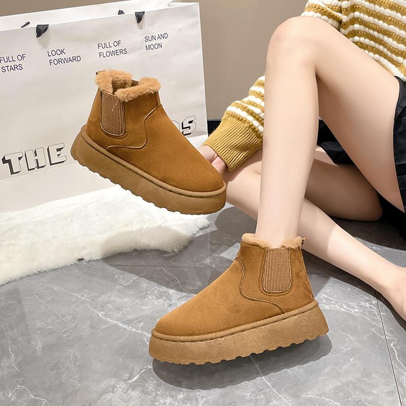 Cotton Boots Winter Women Short Plush Warm Snow Boots Casual Shoes for Women Suede Fur Chelsea Ankle Boots Flats Platform Shoes
