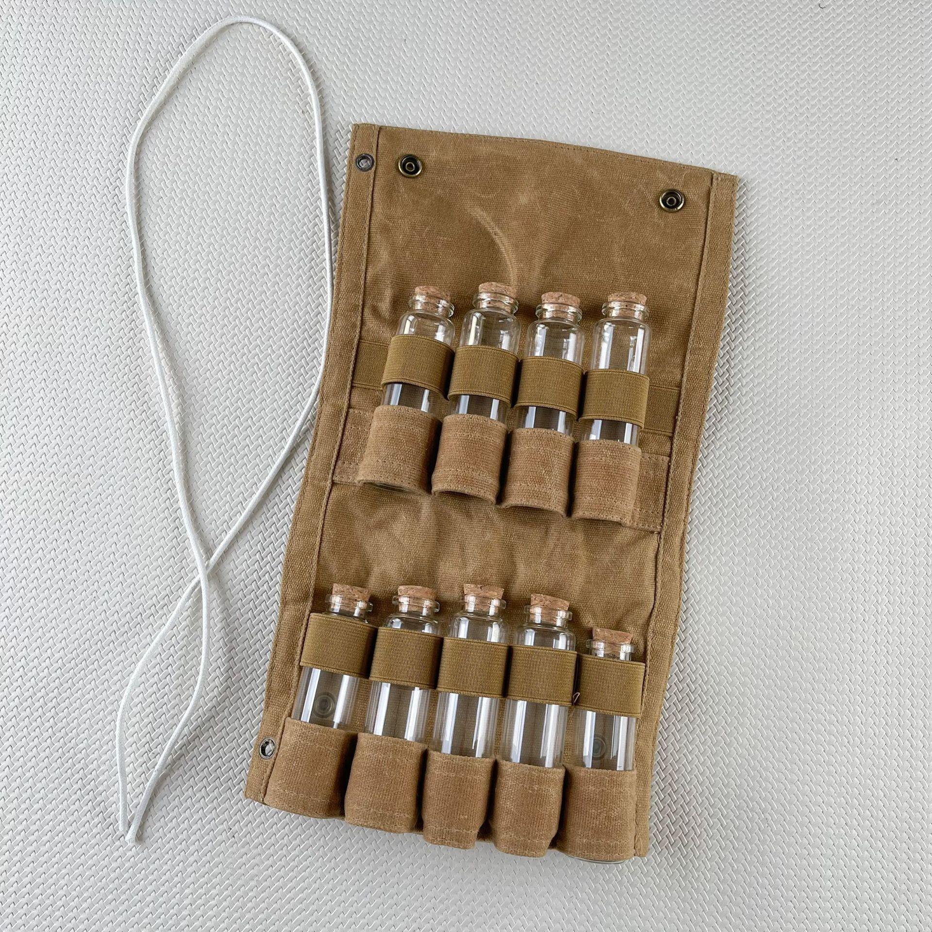 Folding Canvas Storage Bag for Portable Seasoning Bottles and Packets - Ideal for Camping and Picnics Without Bottle