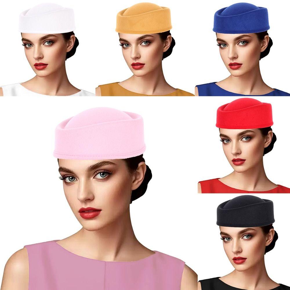 Sombrero tipo pastillero vintage de color liso, gorros de azafata de aerolínea, sombrero lágrima, sombrero formal para dama