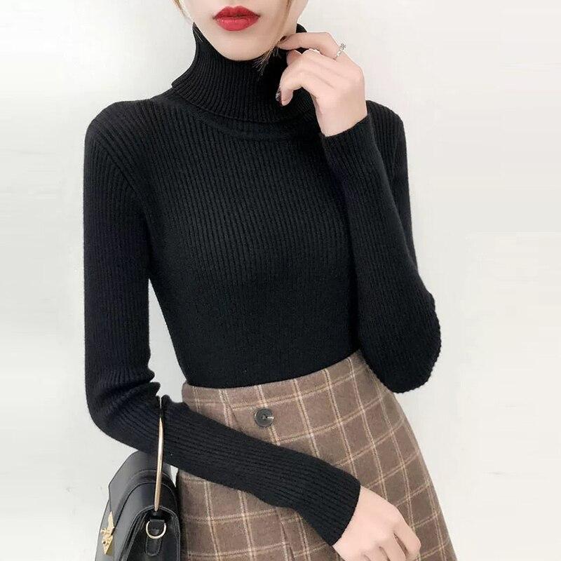 Nový podzimní zimní svetr svetr dámské štíhlý rolák s dlouhým rukávem dámský pletený svetr svetr teplý dámský svetry 6897