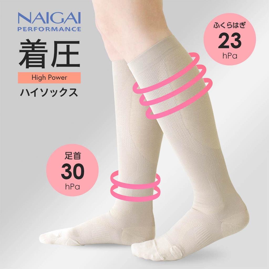 Naigai Compression High Socks with Arch Fit 23hPa at the Foot and 30hPa at the Made in Gift 90301006 Women's Support, Ankle, Japan, Idea, (Size