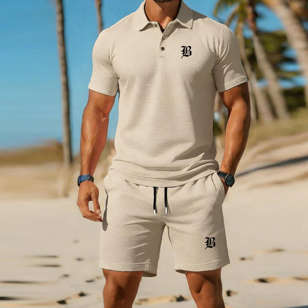Men's Casual and Athletic 2 Piece Set-Summer Short-Sleeve Polo Shirt with Shorts—Simple Attire for Business, Commuting, and Golf