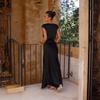 Women Design Short Sleeve Solid Color Ankel-Length Dress V-neck High Waist