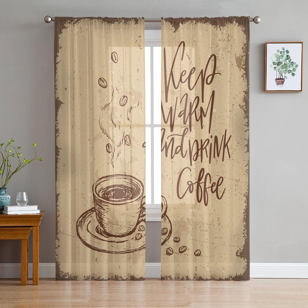 Sketch Coffee Set Tulle Curtains For Living Room Sheer Curtain Bedroom Veil Organza Decorative Window Treatments