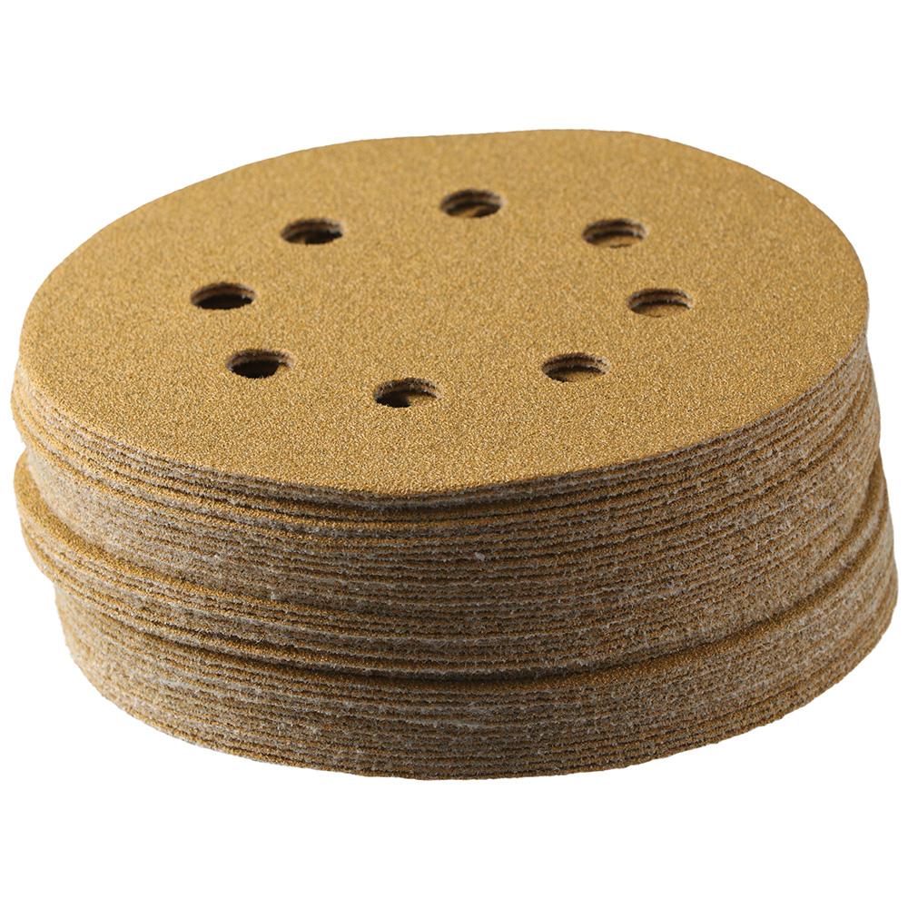 

100 шт. 5-дюймовые шлифовальные листы с 8 отверстиями, шлифовальные диски с крючком и петлей 80, шлифовальная бумага, деревообработка