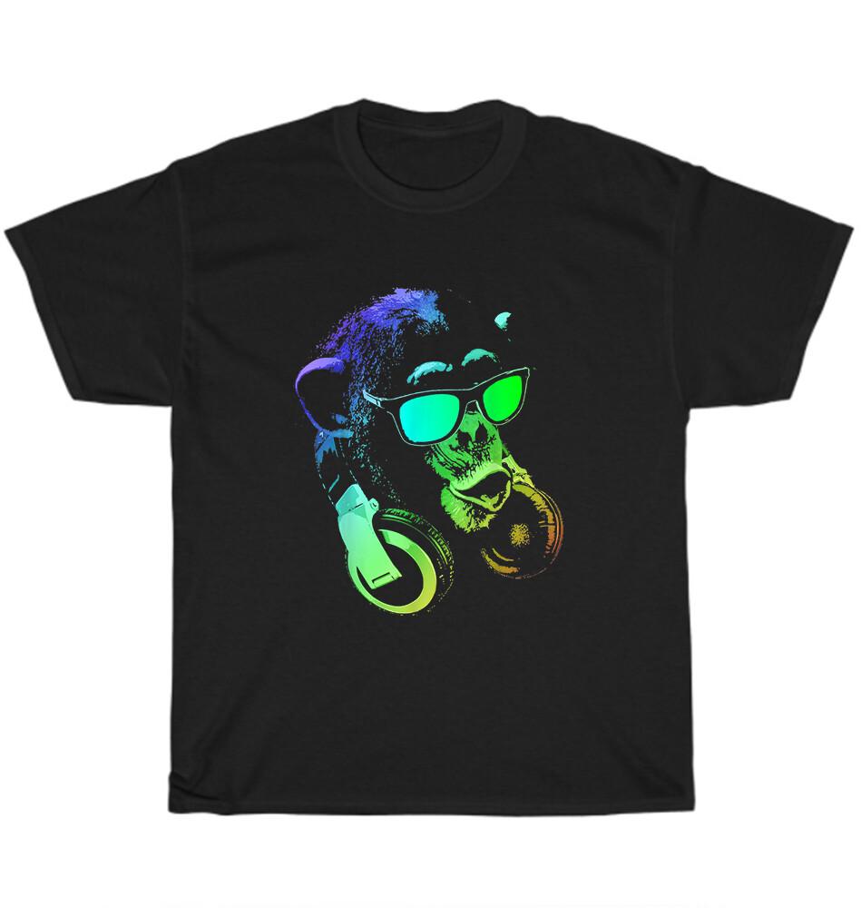 Monkey Chimp With Sunglasses And Headphones Music T-Shirt Unisex Funny Tee Gift S разноцветный