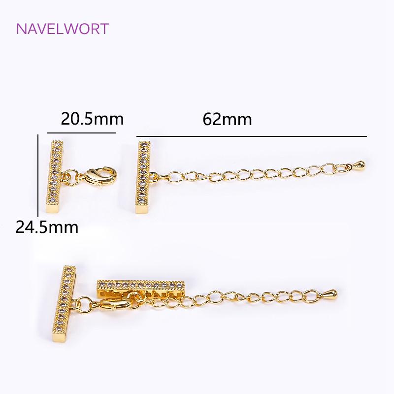 18K Gold Plated Lobster Clasps Extender Chain With Cuboid Separator Spacer Bars,Inlaid Zircon DIY Bracelet Hooks Clasp Findings