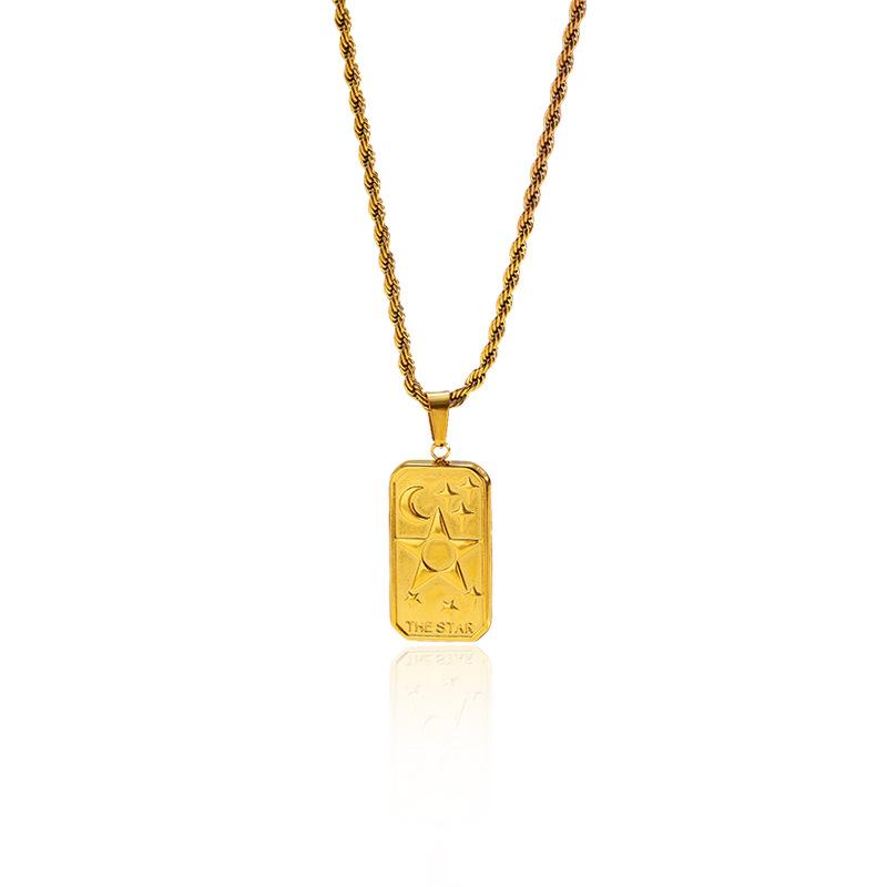 Tarot three-dimensional relief diamond-encrusted flower octagram pendant necklace design titanium steel twist chain necklace