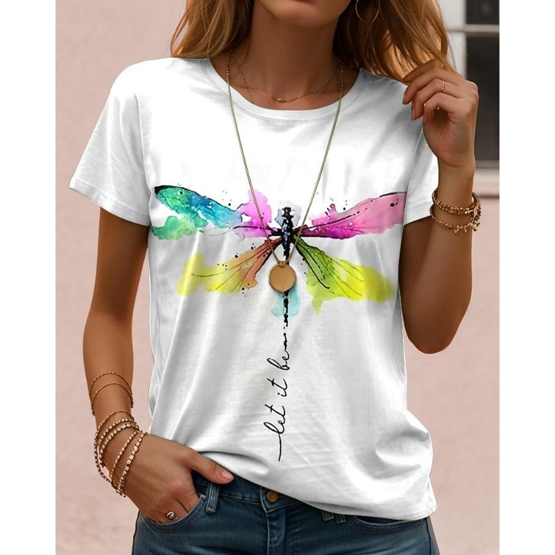 Women's T Shirt Print Graphic Animal Plants Vintage Classic Short Sleeve Neck Round Neck Regular Tops Summer