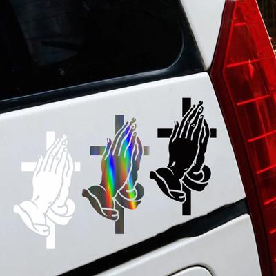 Praying Hands Religious Vinyl Decal for Car Rear Window Gradient Crucifix Sticker for SUV Truck Sunproof Car Decals for Windshield