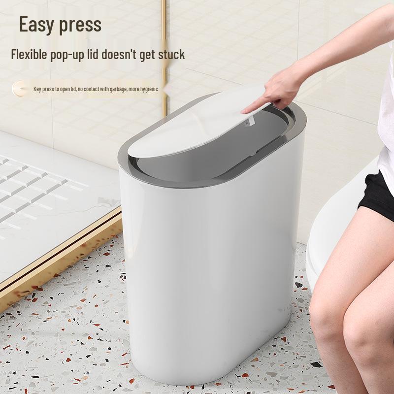 High-Value Stylish Gap-Fit Trash Can with Lid - Large Capacity for Bedroom & Bathroom