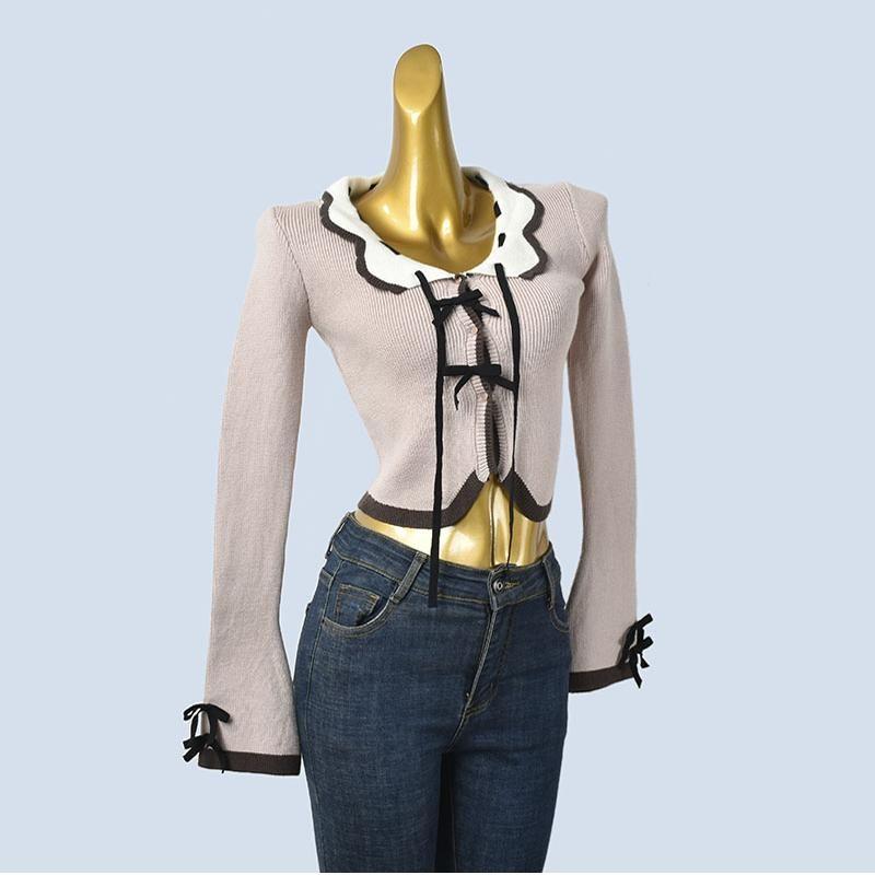 Pure Desire Style Sexy Hanging Neck off-Shoulder Knit Cardigan Spring and Autumn Sweet Gyaru Slim Fit Short Inner Wear Base Sweater