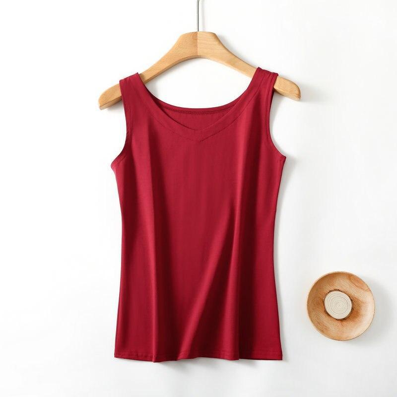 

2025 новый летний женский жилет без рукавов цельный верх жилет из модала облегающий низ верх с V-образным вырезом стропа с тонкой домашней одеждой XXL красный