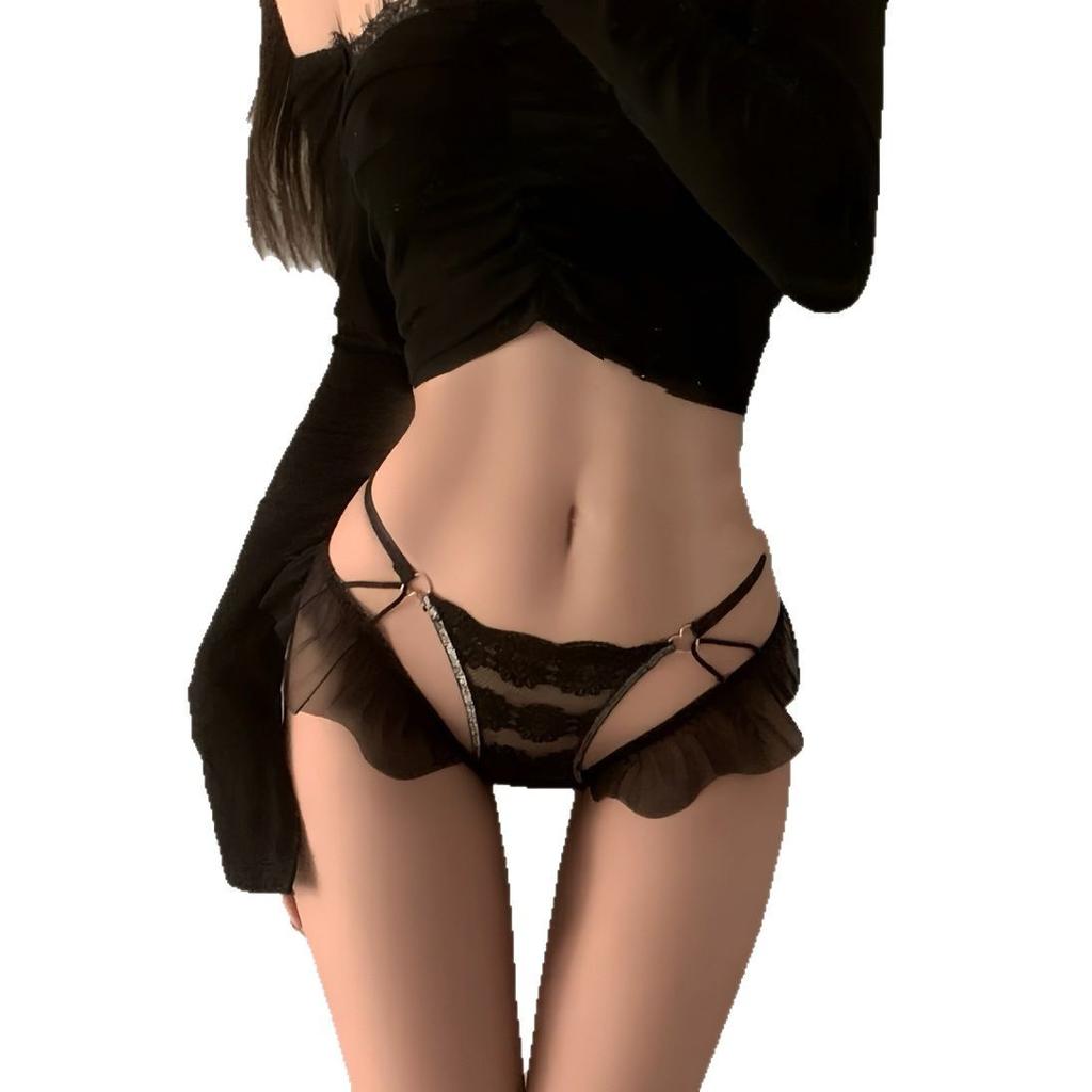 Sexy Panties Sexy Pure Lace Panties Women's Hollow Ring Buckle Thin Belt Perspective Women's Briefs