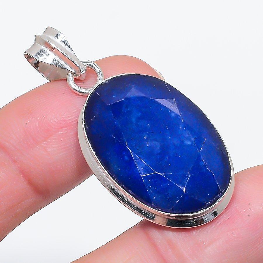 Natural Sapphire(Simulated) 925 Sterling Silver Jewelry Pendant 1.77" F2b44