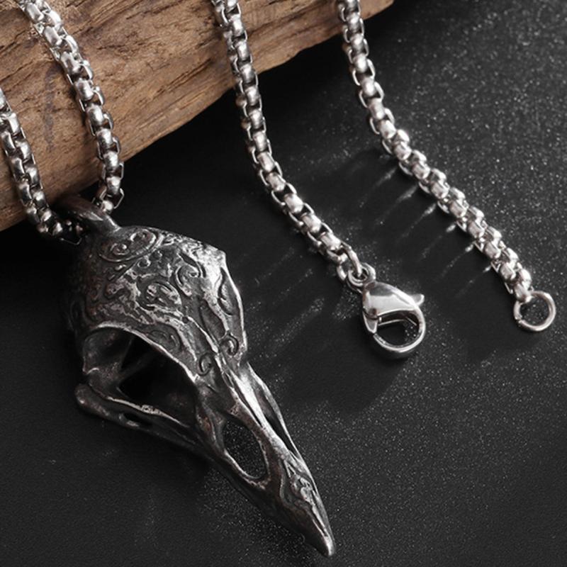 [HS][LA]Retro Nordic Style Crow Skull Pendant Animal Bird Necklace For Men Personalized Jewelry Lucky Amulet Gift