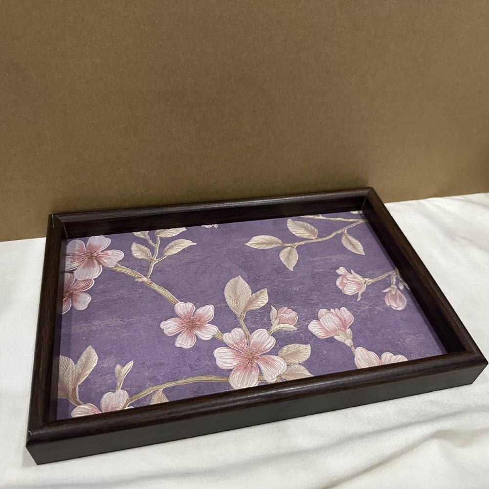 Snack Tray 20x30CM Tea Tray Golden Flower Flower Square Dessert Tray Exquisite Design Blue Bottom Serving Tray Foyer