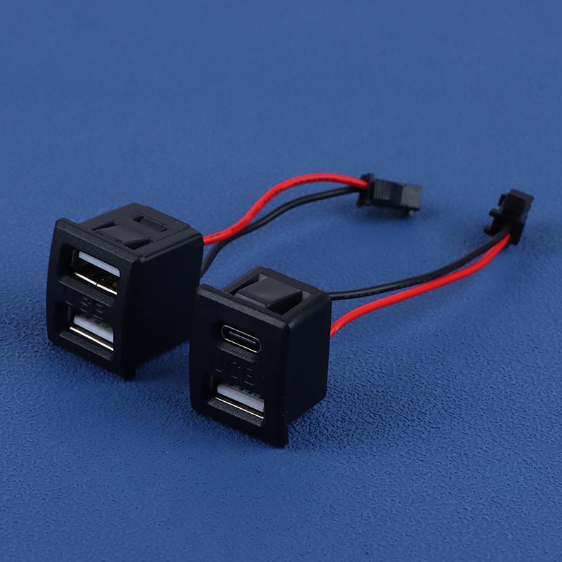 1Pc USB-Buchse Typ-C Schwarz Doppelschicht-Buchse USB-A-Buchse Lampenladebuchse Steckdose mit Kabelanschluss