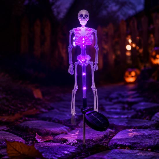 Halloween Party Decoration 3D Skeleton Solar Garden Lamp, Spooky Human Pathway Outdoor Decorations Lights, Waterproof Resin Stake Lights for Yard Lawn