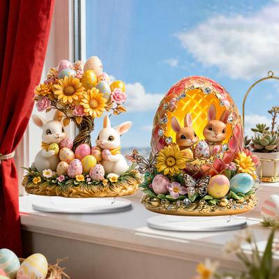 Easter Table Sign 2D Flat Tiered Tray Ornaments Spring Indoor Acrylic Bunny Egg Tabletop Centerpiece