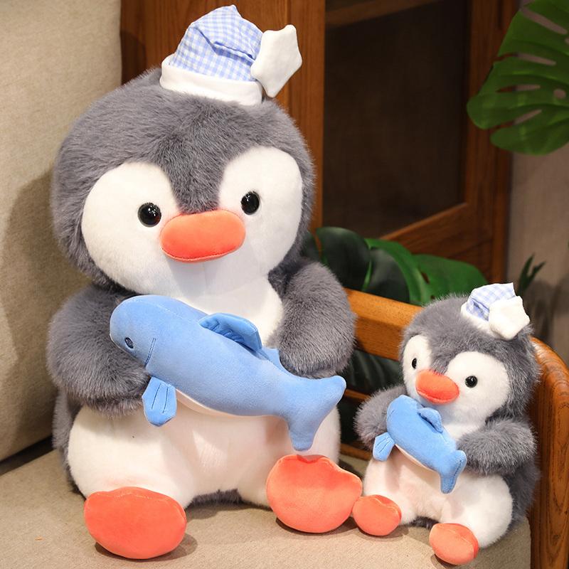 Soft Wear Hat Penguin Hug Fish Plush Toys Stuffed Cartoon Animal Doll Toy for Boys Lovely Christmas Birthday Gift