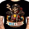 Biker Skull T-Shirt Wild Free Motorcycle Rider Vintage Chopper Gift Graphic Tee
