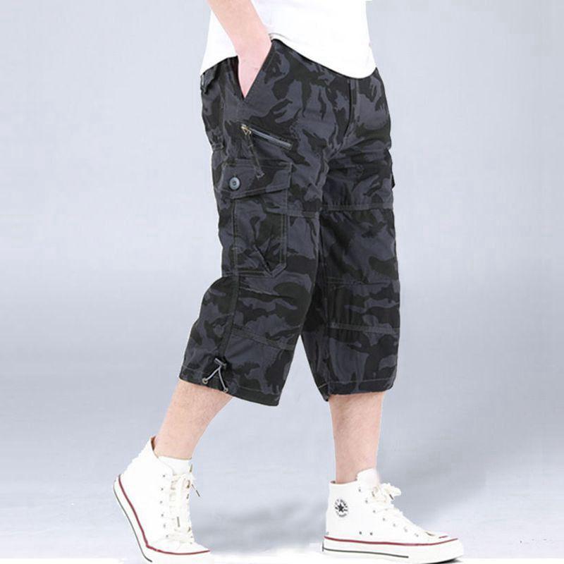 Men's Multi-Pocket Loose Fit Cropped Overalls - Mid-Length Lightweight Outdoor Casual Shorts
