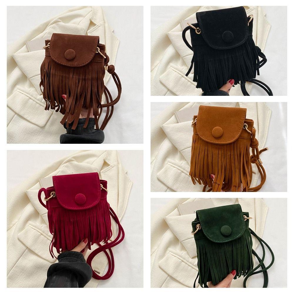 Nylon Bohemian Fringed Crossbody Bag Square Bag Tassel Shoulder Bag Bohemian Shoulder Bag  Daily