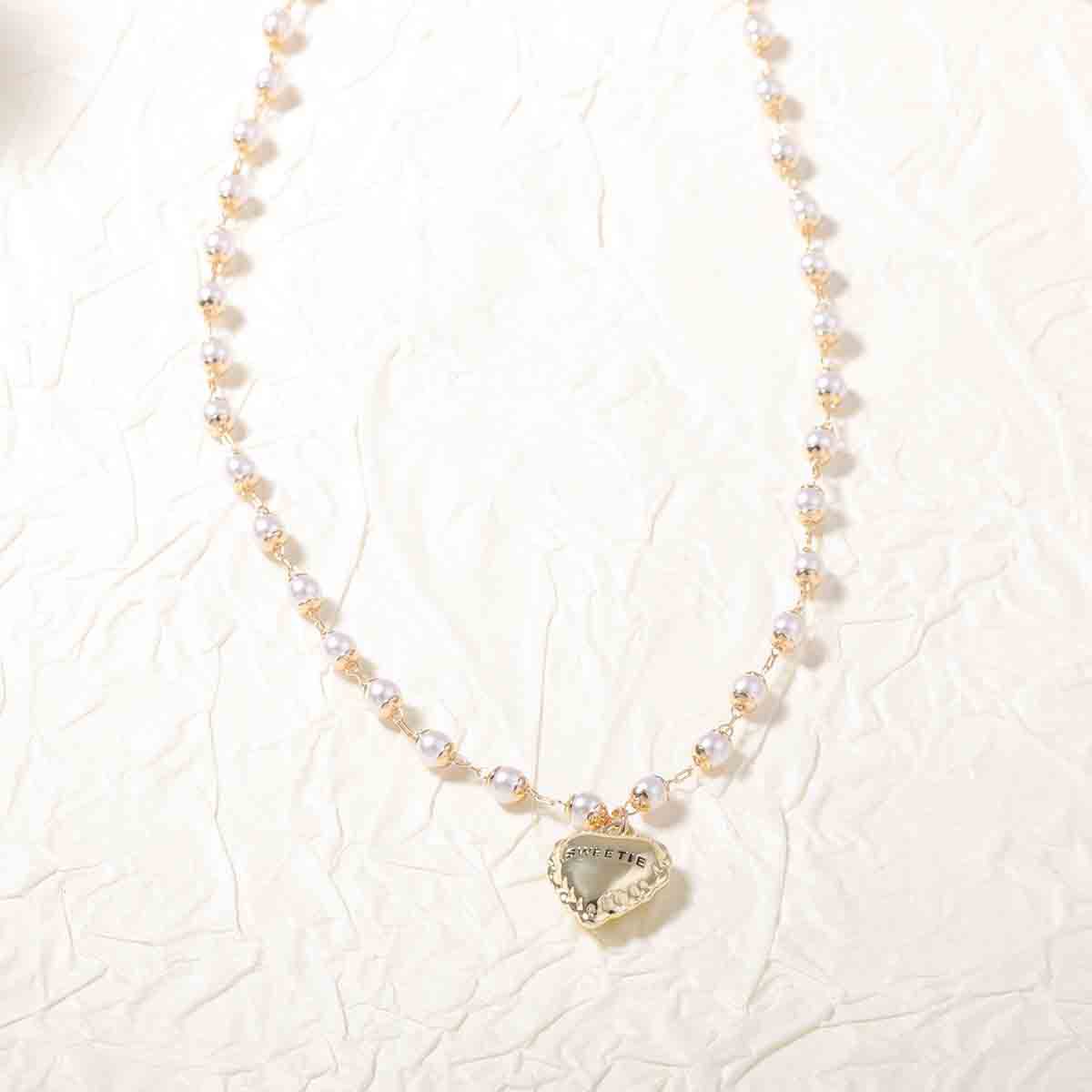 Корейская версия простой моды креативный дизайн чувство буквы любовь кулон имитация жемчуга цепочка ожерелье темперамент универсальное повседневное