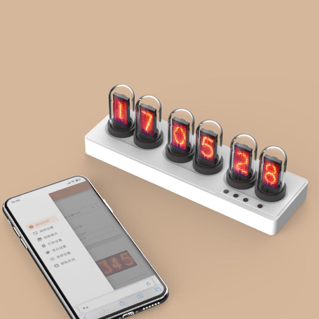 IPS Nixie Tube Clock 6 Bit IPS LCD Screen Retro Room Decor Creative Electronic Clock for Table Dorm Study Shelf Living Room