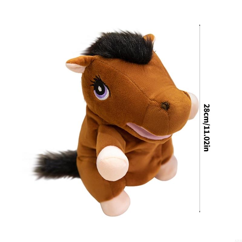 Cartoon Horse Plush Toy Hand Puppet With Open Mouth Flexible Jaw Creative Stuffed Animal For Children A2UB