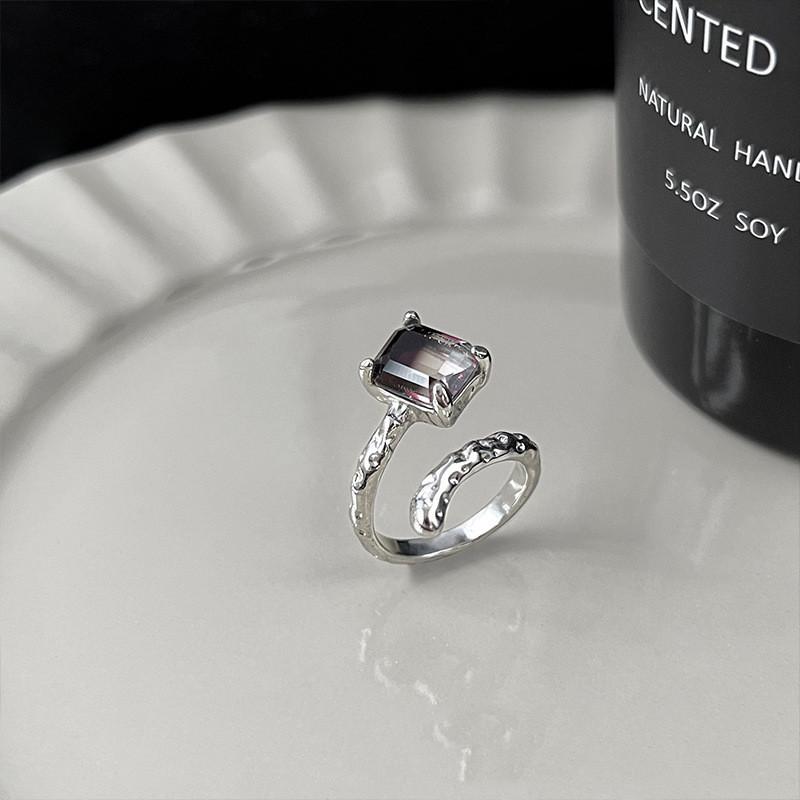 Adjustable Ring Fashionforward For Women Made From Copper With Eyecatching Black Zircon And Modern Design Geometric