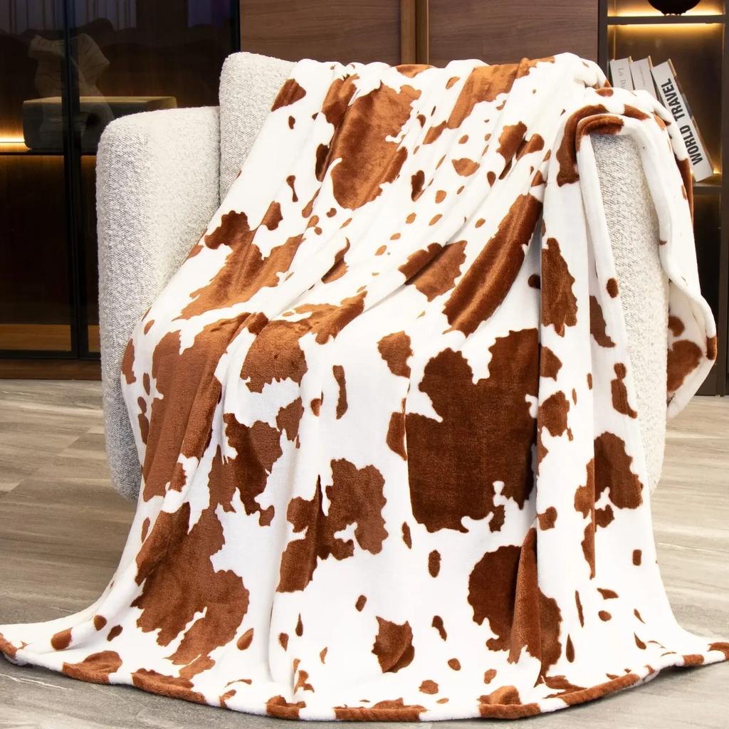 Přikrývka z hovězí kůže Celoroční Hnědá Teplá Lehká měkká flanelová přikrývka na postel Pohovka Pohovka, dárky pro přítele