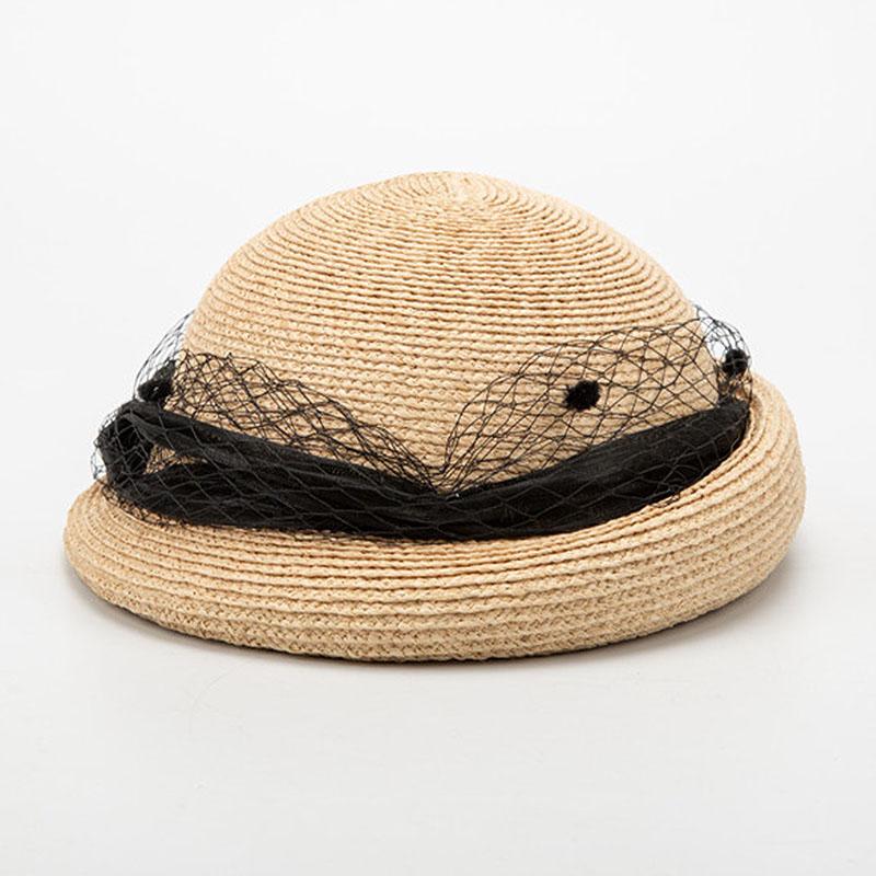 

Women Summer Berets Straw Bowler Hat curved Roll Brim Summer Fedora Hat Veil Bowknot Lady Wedding Party Dress Hat Beach Sun Hat чорний
