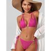 European and American Sexy Swimsuit Women's Rose Pink with Diamond Bikini Triangle Cup Lace-up Split Bikini Swimsuit Women