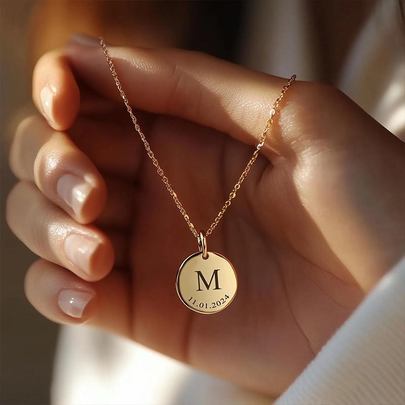New North Personalised Engraved Necklace Stainless Steel Jewelry Mom Gift Choker Custom Name Coin Pendant Necklace for Women