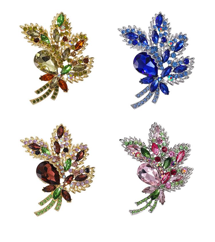 Woman's Vintage Rhinestone Crystal Flower Leaf Pendant Brooch Pin Jewelry Corsage Wedding Gift