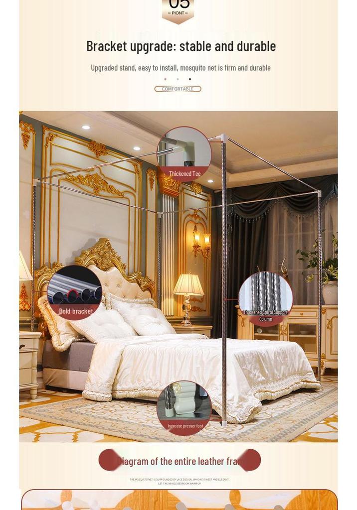 Princess Style Encrypted Mesh Mosquito Net for Home, Thickened Palace Design, Three-Door Net for 1.5m-1.8m Beds