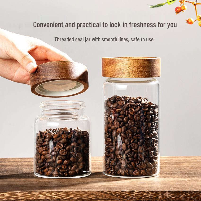 Lead-Free Glass Storage Jar with Wooden Lid - Moisture-Proof and Food Grade for Coffee and Tea