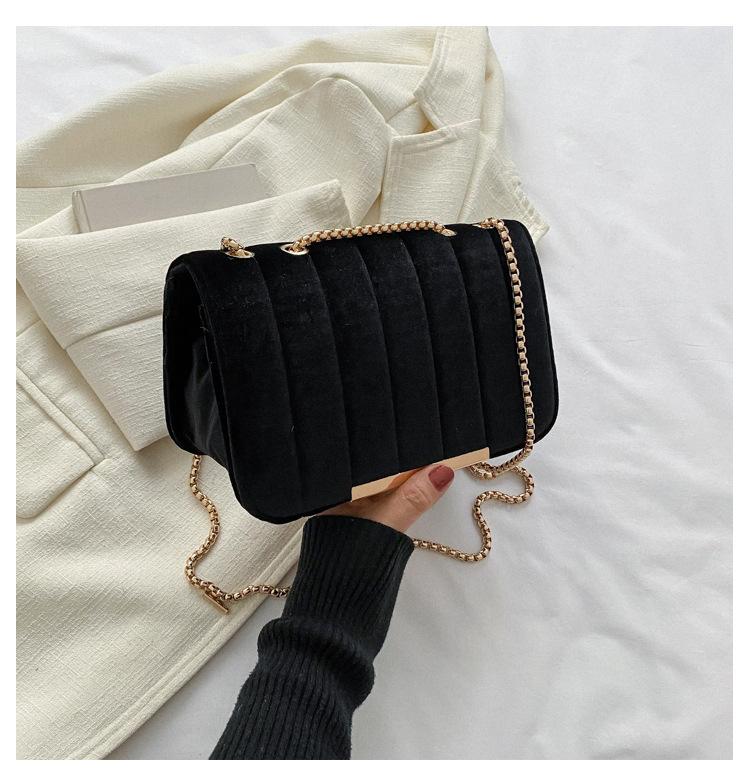 Velvet fashion trend small square bag women's 2025 spring new chain shoulder bag casual simple messenger bag