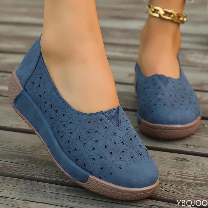 Fashion New Womens Hollow Out Shoes Ethnic Style Low Top Plus Size Shoe Comfort Breathable Flats Casual Solid Color Ladies Shoes Zapatos