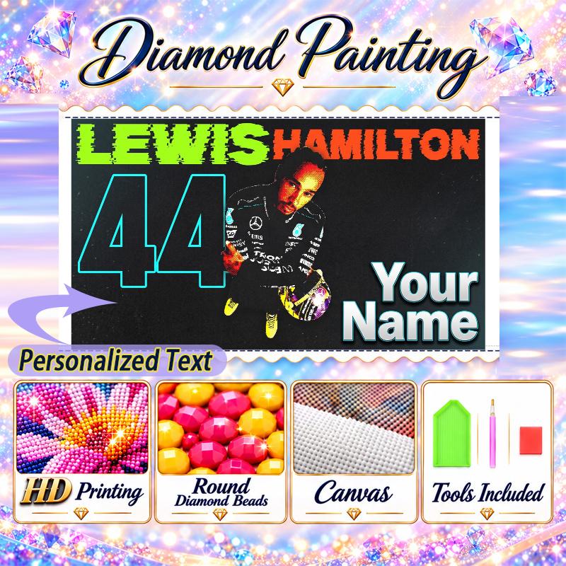 Lewis Hamilton 5D DIY Diamond Painting Custom Name Text, Full Drill Rhinestone Mosaic Art Home Gift